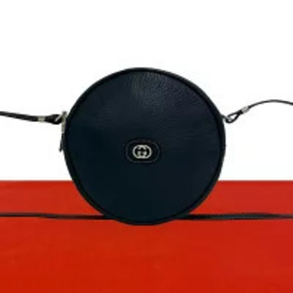 Gucci GG Leather Round Shoulder Bag Navy Blue